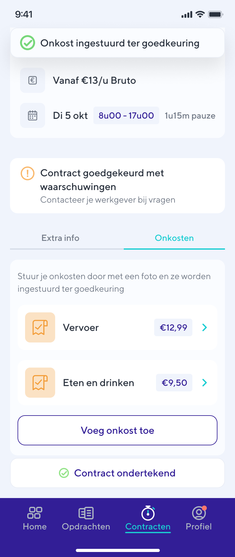 Contract detail - Onkosten